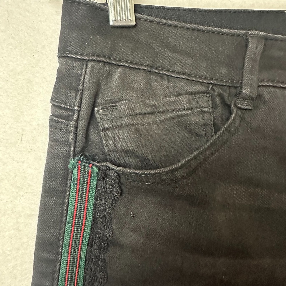 Democracy Ab solution Black Skinny Jeans Lace Side Stripe Raw Hem Size 10